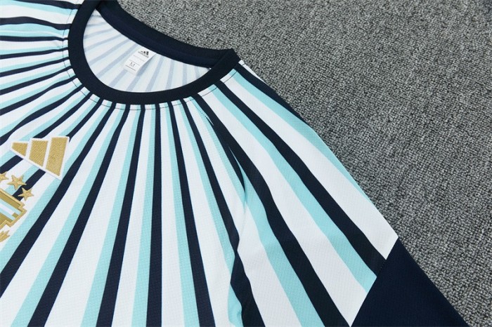 26/27 Argentina White & Light Blue Radial Stripe Short Sleeve+Soccer Shorts