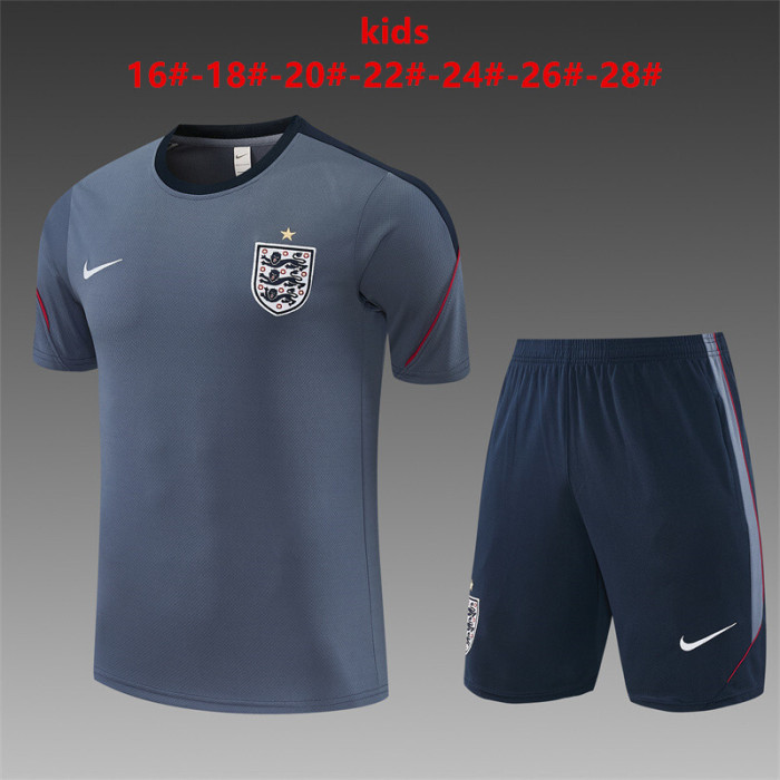 26/27Kids  England Grey Short Sleeve+ Navy Blue Soccer Shorts