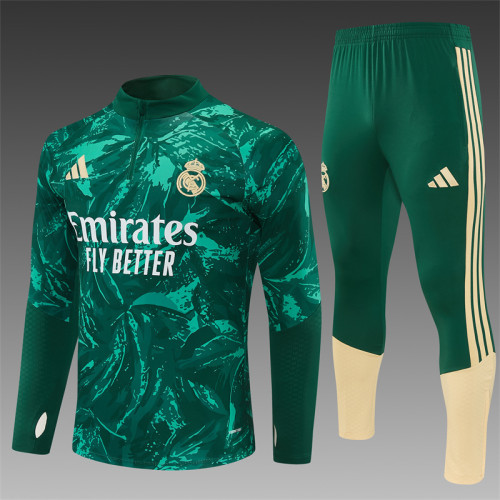 26/27 Real Madrid Dark Green Camouflage  Half Zipper Jacket Tracksuit + Long Pants (Adidas)