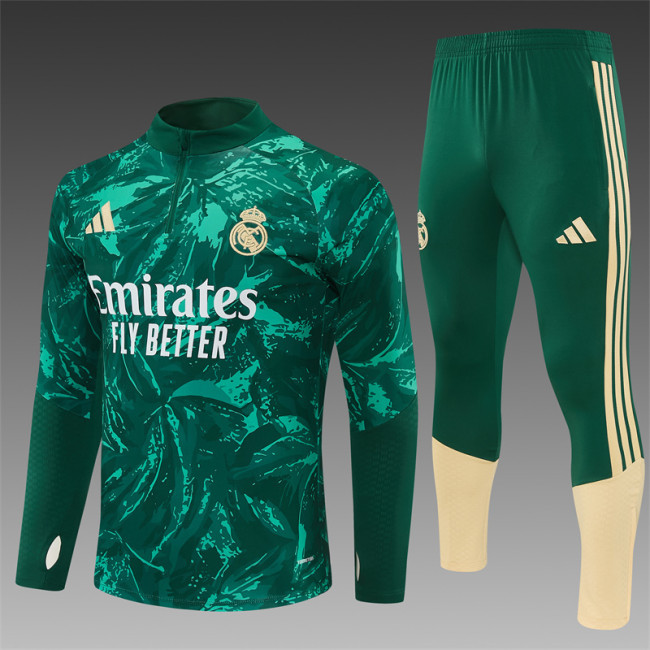 26/27 Real Madrid Dark Green Camouflage  Half Zipper Jacket Tracksuit + Long Pants (Adidas)