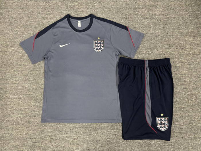 26/27Kids  England Grey Short Sleeve+ Navy Blue Soccer Shorts