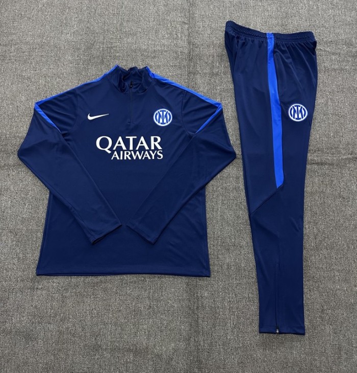 26/27 Kids Inter Milan Dark Navy Blue Half Zipper Jacket Tracksuit + Long Pants