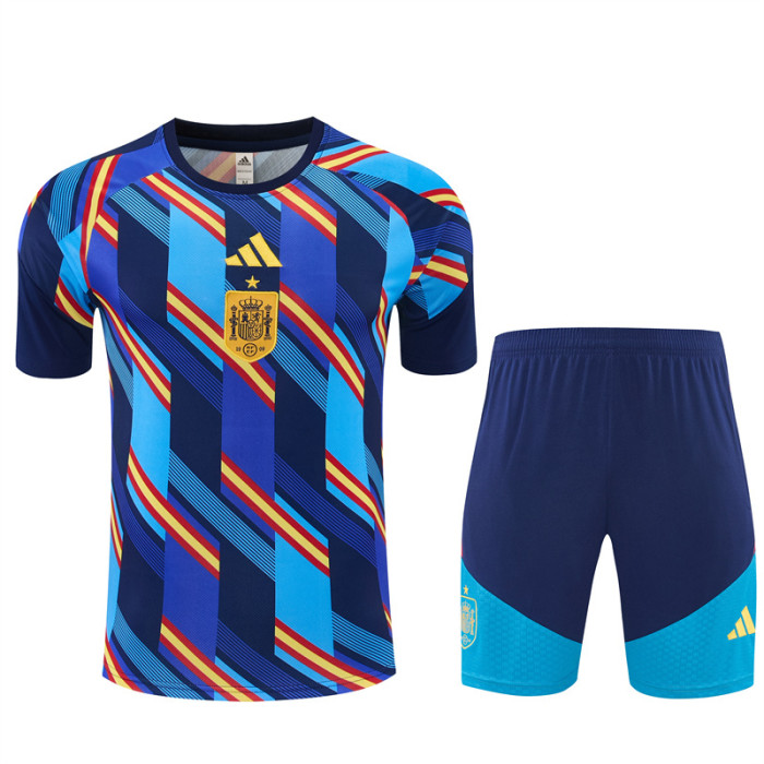 26/27 Spain Navy Blue Multi-Color Diagonal Stripe Short Sleeve+Soccer Shorts