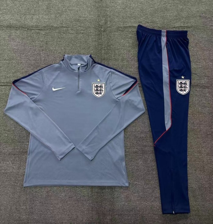 26/27 England Grey Half Zipper Jacket Tracksuit + Navy  Blue Long Pants (Nike)