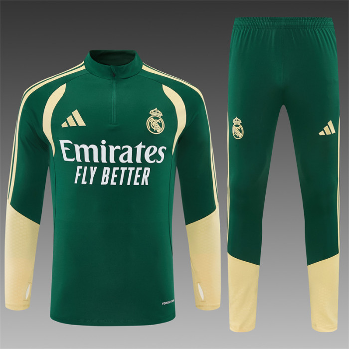 26/27 Real Madrid Green & Cream  Half Zipper Jacket Tracksuit + Long Pants