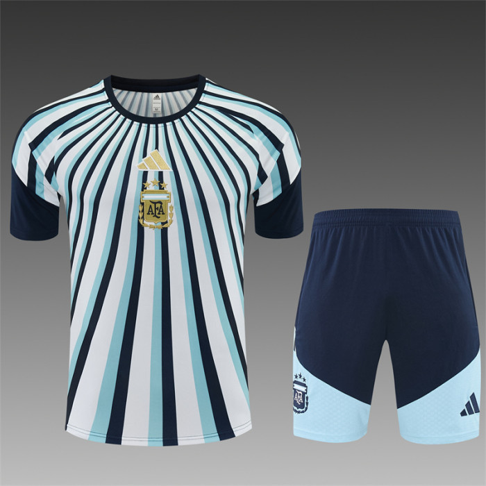 26/27 Argentina White & Light Blue Radial Stripe Short Sleeve+Soccer Shorts