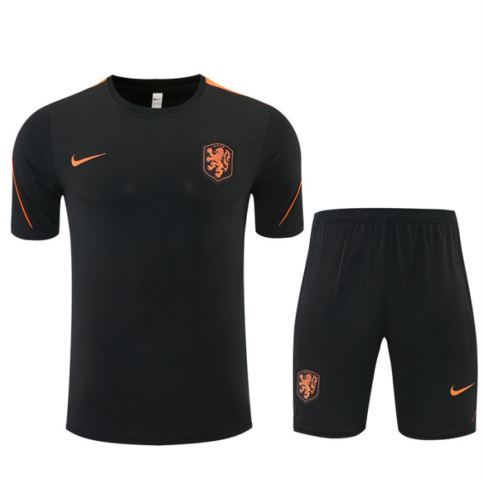 26/27 Netherlands Black & Orange  Short Sleeve+Soccer Shorts