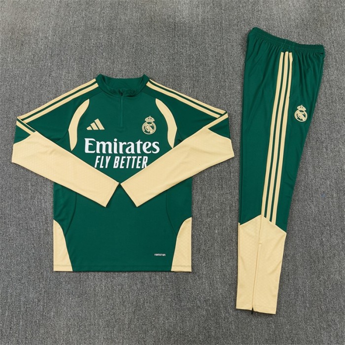 26/27 Real Madrid Green & Cream  Half Zipper Jacket Tracksuit + Long Pants