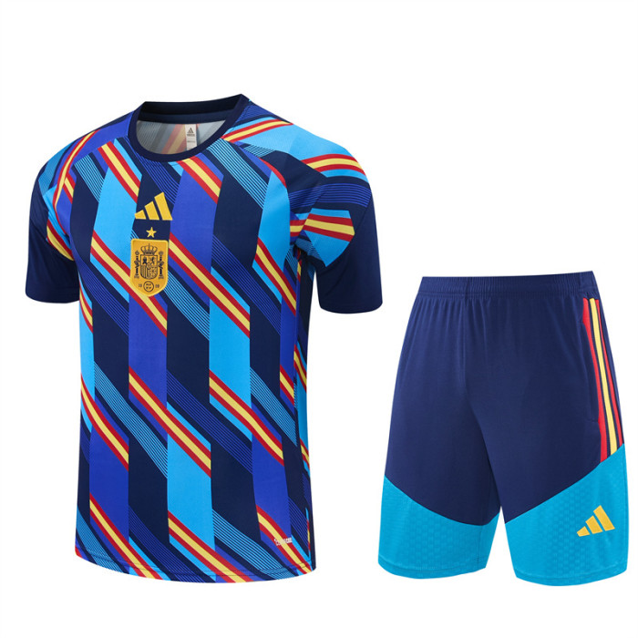26/27 Spain Navy Blue Multi-Color Diagonal Stripe Short Sleeve+Soccer Shorts