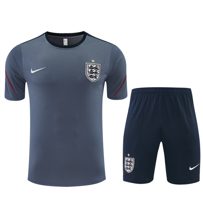 26/27 England Grey Short Sleeve+ Navy Blue Soccer Shorts