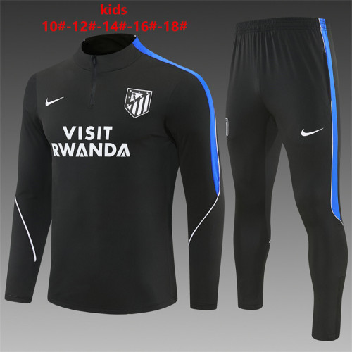 26/27 Kids Atletico Madrid Black Half Zipper Jacket Tracksuit + Long Pants