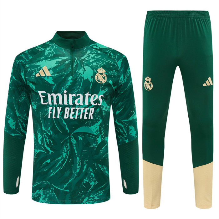 26/27 Real Madrid Dark Green Camouflage  Half Zipper Jacket Tracksuit + Long Pants (Adidas)