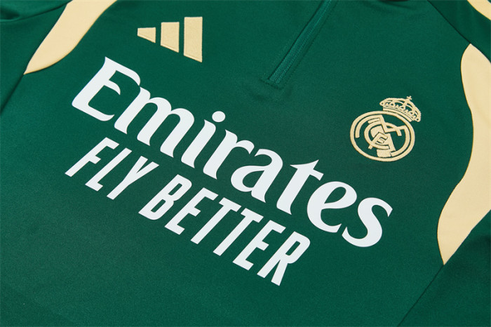 26/27 Real Madrid Green & Cream  Half Zipper Jacket Tracksuit + Long Pants