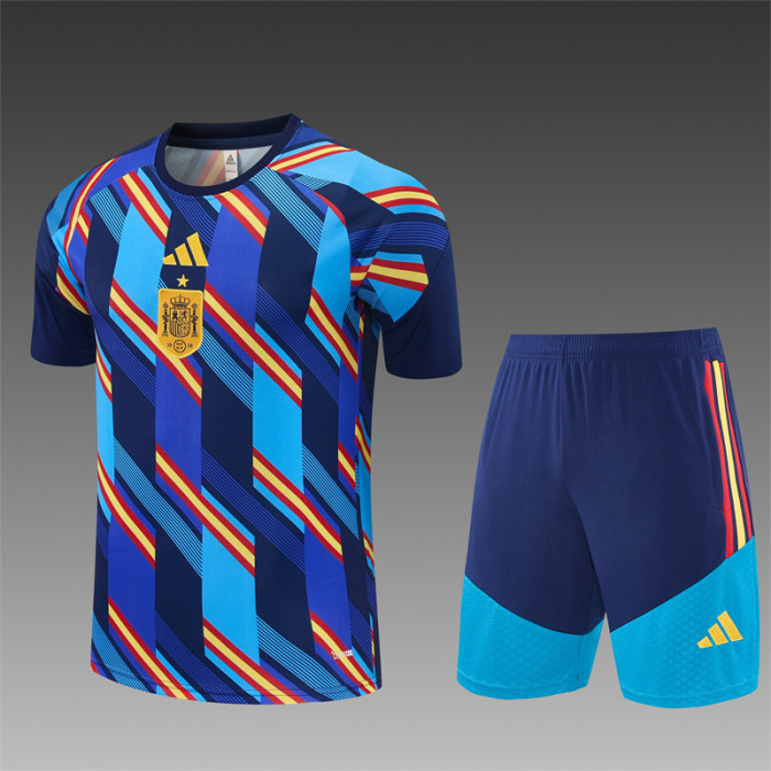 26/27 Spain Navy Blue Multi-Color Diagonal Stripe Short Sleeve+Soccer Shorts
