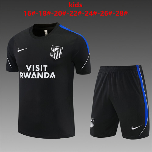 26/27 Kids  Atletico Madrid Black Short Sleeve+Soccer Shorts