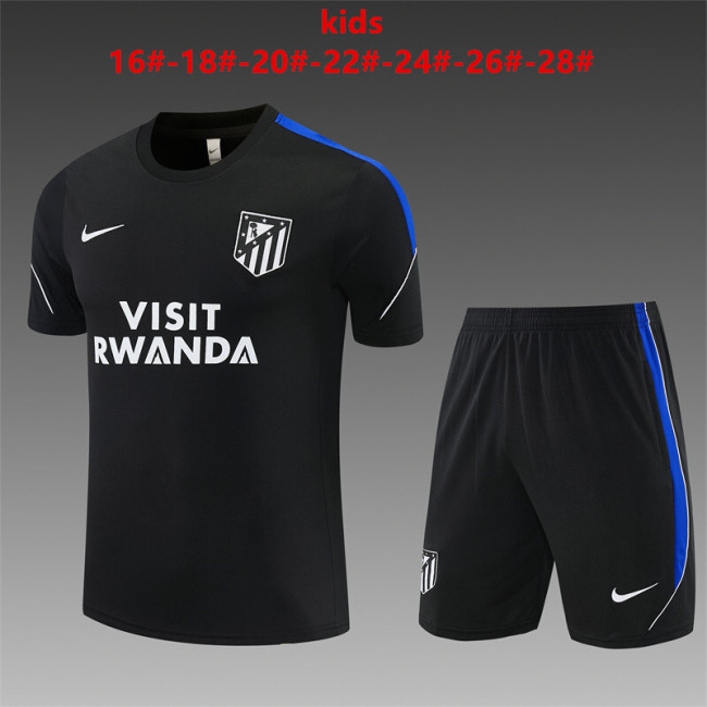 26/27 Kids  Atletico Madrid Black Short Sleeve+Soccer Shorts