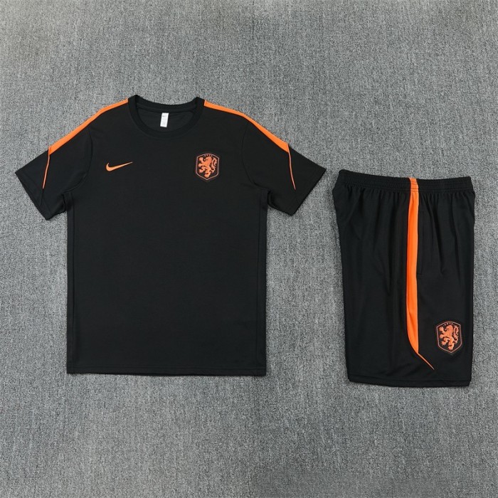 26/27 Netherlands Black & Orange  Short Sleeve+Soccer Shorts