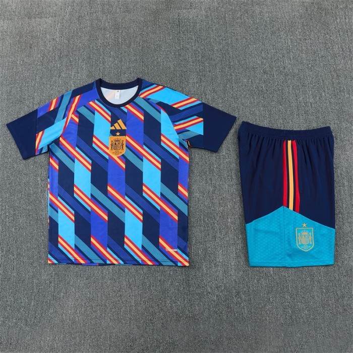 26/27 Spain Navy Blue Multi-Color Diagonal Stripe Short Sleeve+Soccer Shorts