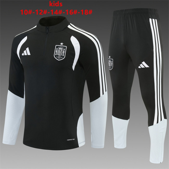 26/27 Kids Spain Black & White Half Zipper Jacket Tracksuit + Long Pants