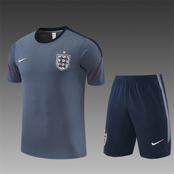 26/27 England Grey Short Sleeve+ Navy Blue Soccer Shorts