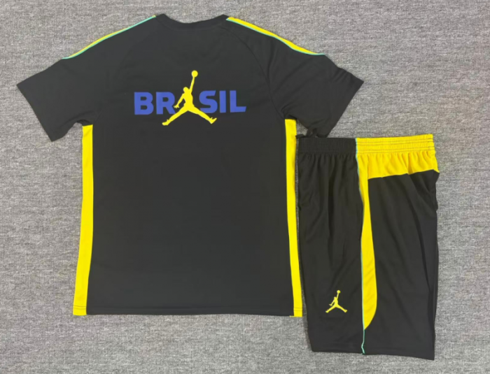 26/27  Kids Brazil Black & Yellow Short Sleeve+Soccer Shorts