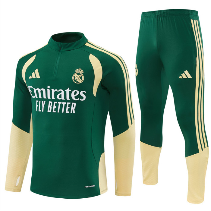 26/27 Real Madrid Green & Cream  Half Zipper Jacket Tracksuit + Long Pants