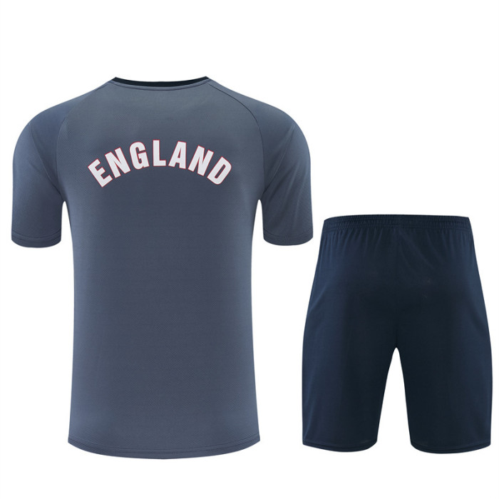 26/27 England Grey Short Sleeve+ Navy Blue Soccer Shorts