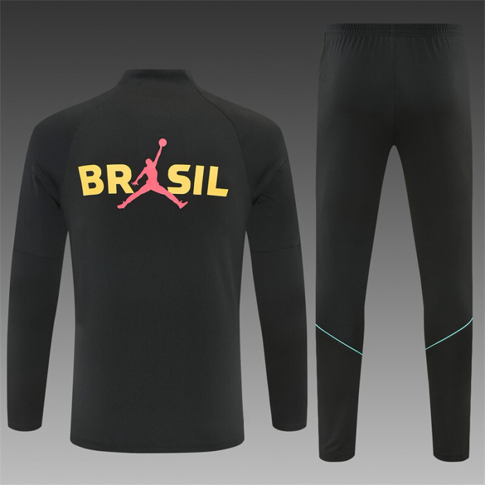 26/27 Brazil Black & Yellow Half Zipper Jacket Tracksuit + Long Pants