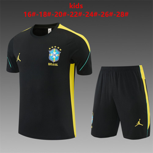 26/27  Kids Brazil Black & Yellow Short Sleeve+Soccer Shorts
