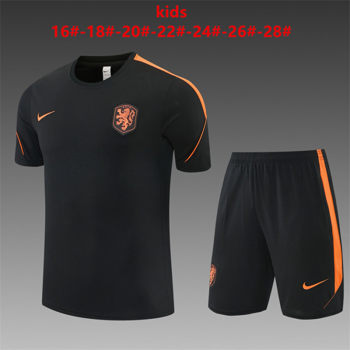 26/27 Kids Netherlands Black & Orange  Short Sleeve+Soccer Shorts