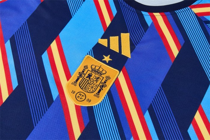 26/27 Spain Navy Blue Multi-Color Diagonal Stripe Short Sleeve+Soccer Shorts