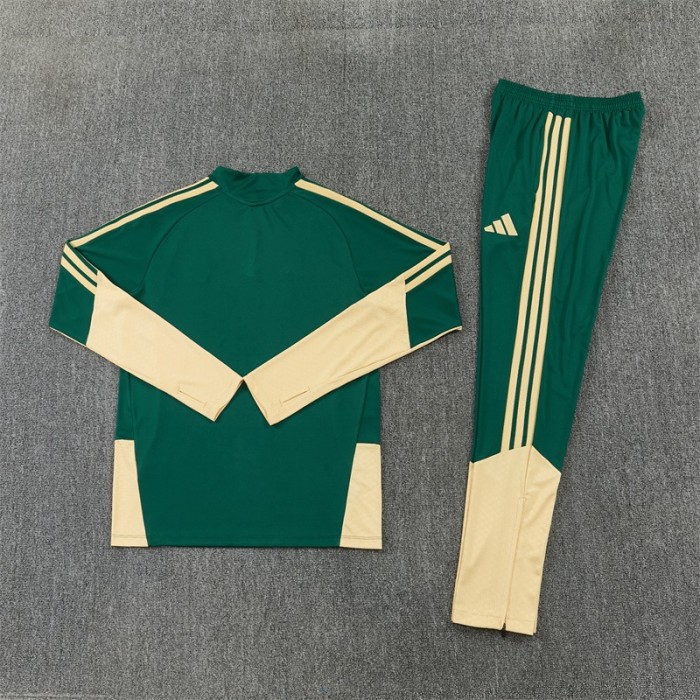 26/27 Real Madrid Green & Cream  Half Zipper Jacket Tracksuit + Long Pants