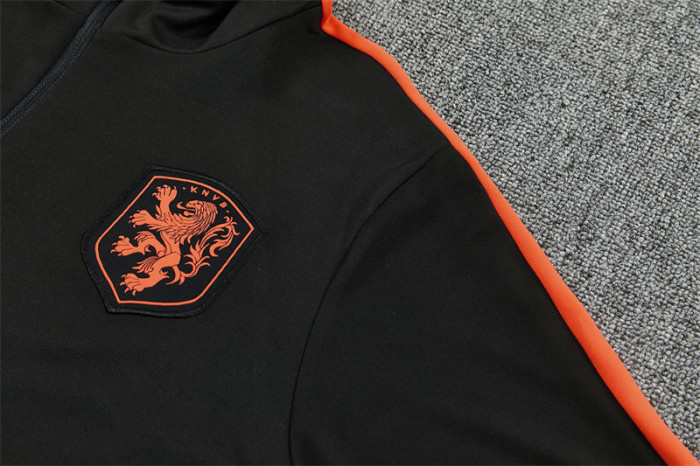26/27 Netherlands Black & Orange  Half Zipper Jacket Tracksuit + Long Pants