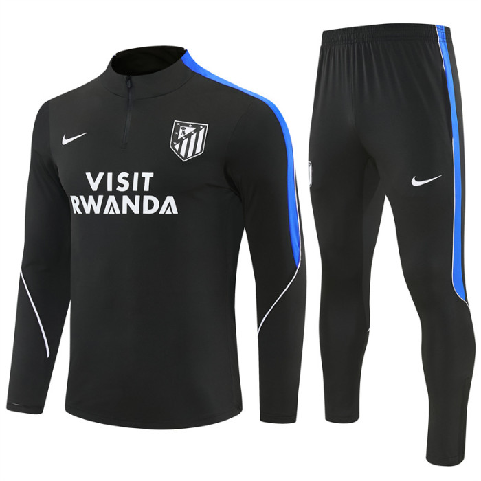 26/27 Atletico Madrid Black Half Zipper Jacket Tracksuit + Long Pants