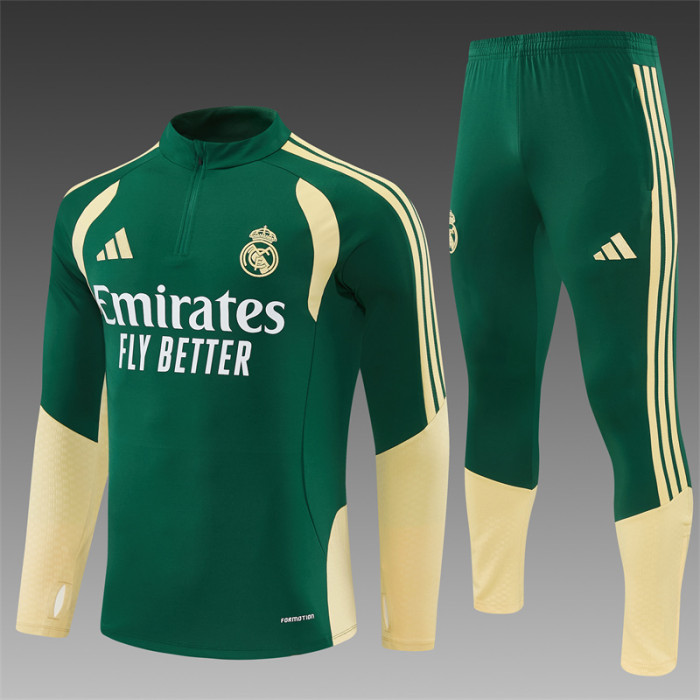 26/27 Real Madrid Green & Cream  Half Zipper Jacket Tracksuit + Long Pants
