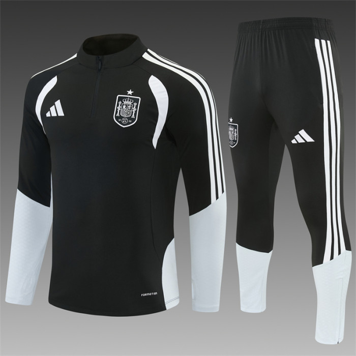 26/27 Spain Black & White Half Zipper Jacket Tracksuit + Long Pants
