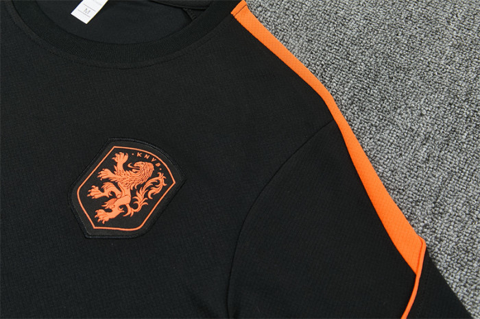 26/27 Netherlands Black & Orange  Short Sleeve+Soccer Shorts