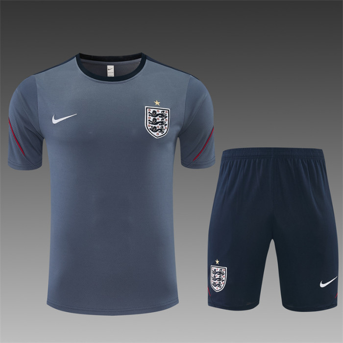 26/27 England Grey Short Sleeve+ Navy Blue Soccer Shorts