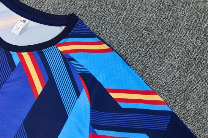 26/27 Spain Navy Blue Multi-Color Diagonal Stripe Short Sleeve+Soccer Shorts