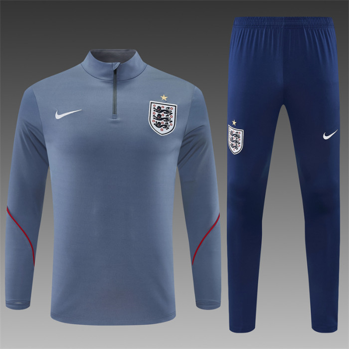 26/27 England Grey Half Zipper Jacket Tracksuit + Navy  Blue Long Pants (Nike)