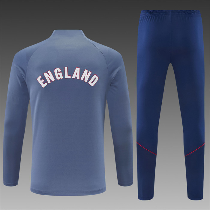 26/27 England Grey Half Zipper Jacket Tracksuit + Navy  Blue Long Pants (Nike)