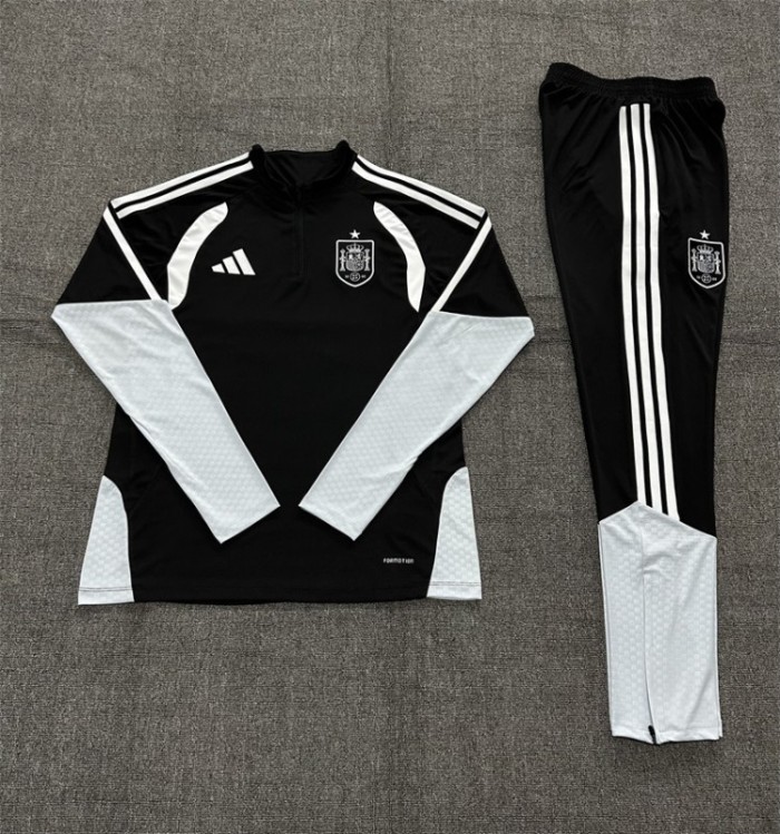 26/27 Kids Spain Black & White Half Zipper Jacket Tracksuit + Long Pants