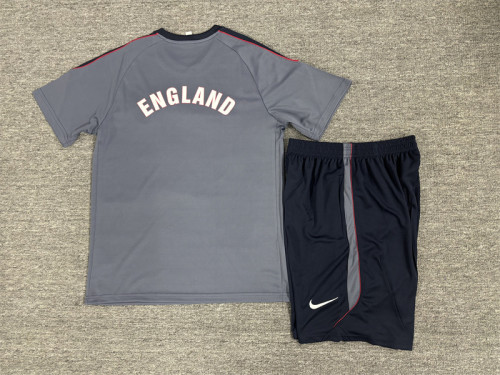 26/27Kids  England Grey Short Sleeve+ Navy Blue Soccer Shorts
