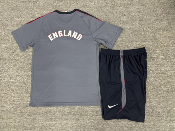 26/27Kids  England Grey Short Sleeve+ Navy Blue Soccer Shorts