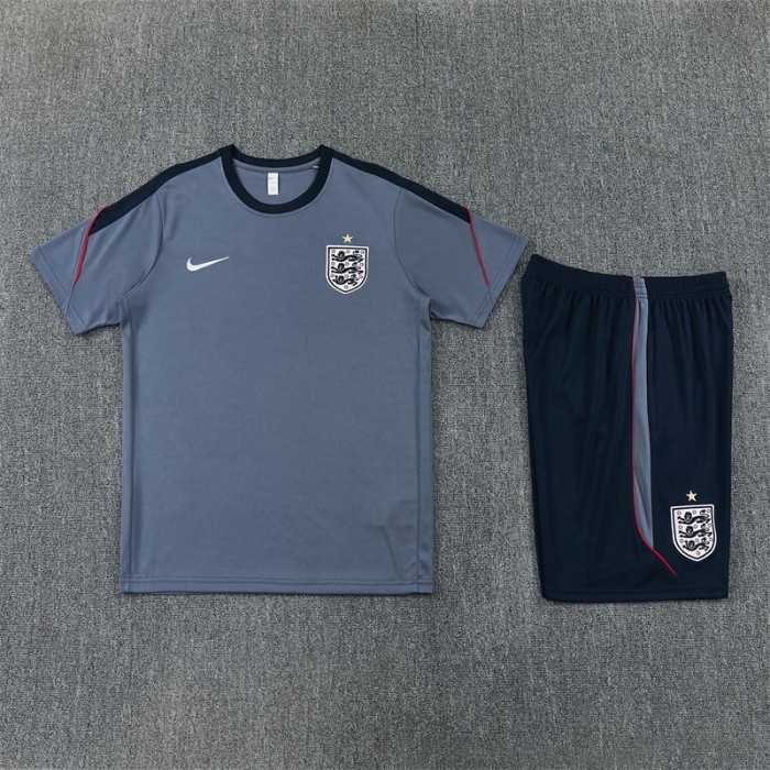 26/27 England Grey Short Sleeve+ Navy Blue Soccer Shorts