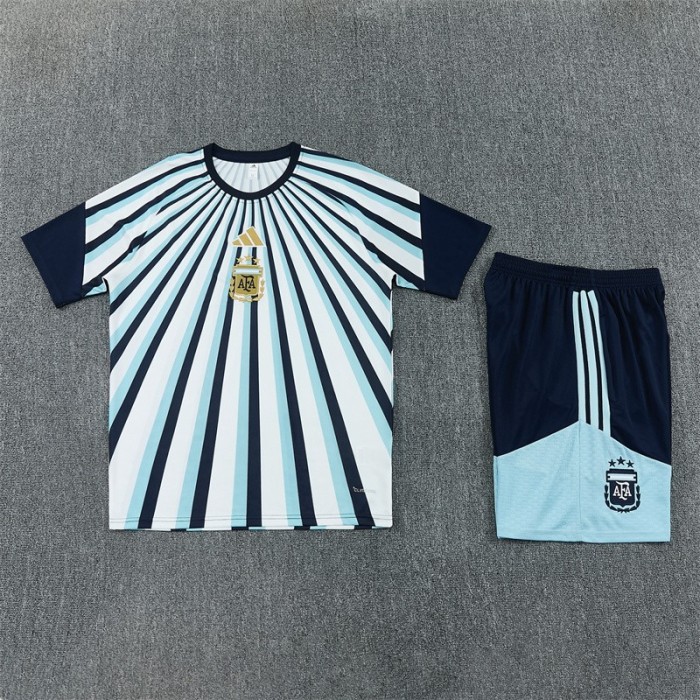 26/27 Argentina White & Light Blue Radial Stripe Short Sleeve+Soccer Shorts