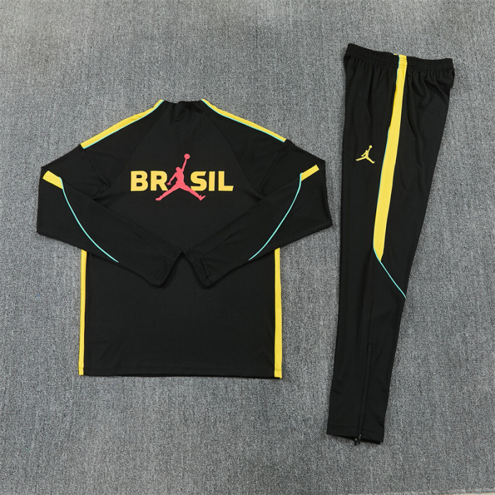 26/27 Brazil Black & Yellow Half Zipper Jacket Tracksuit + Long Pants