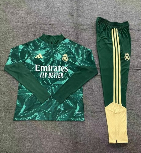 26/27 Kids Real Madrid Dark Green Camouflage  Half Zipper Jacket Tracksuit + Long Pants (Adidas)