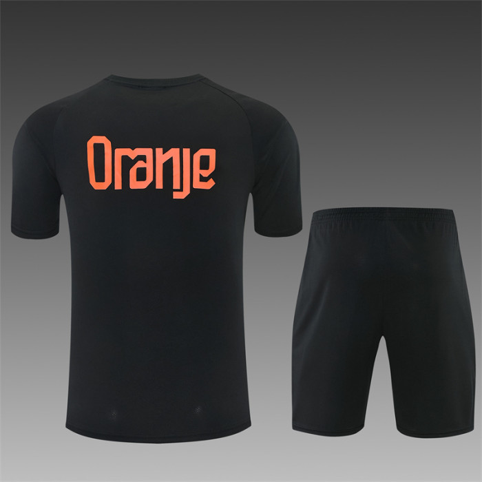 26/27 Netherlands Black & Orange  Short Sleeve+Soccer Shorts