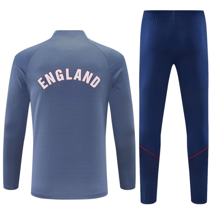 26/27 England Grey Half Zipper Jacket Tracksuit + Navy  Blue Long Pants (Nike)